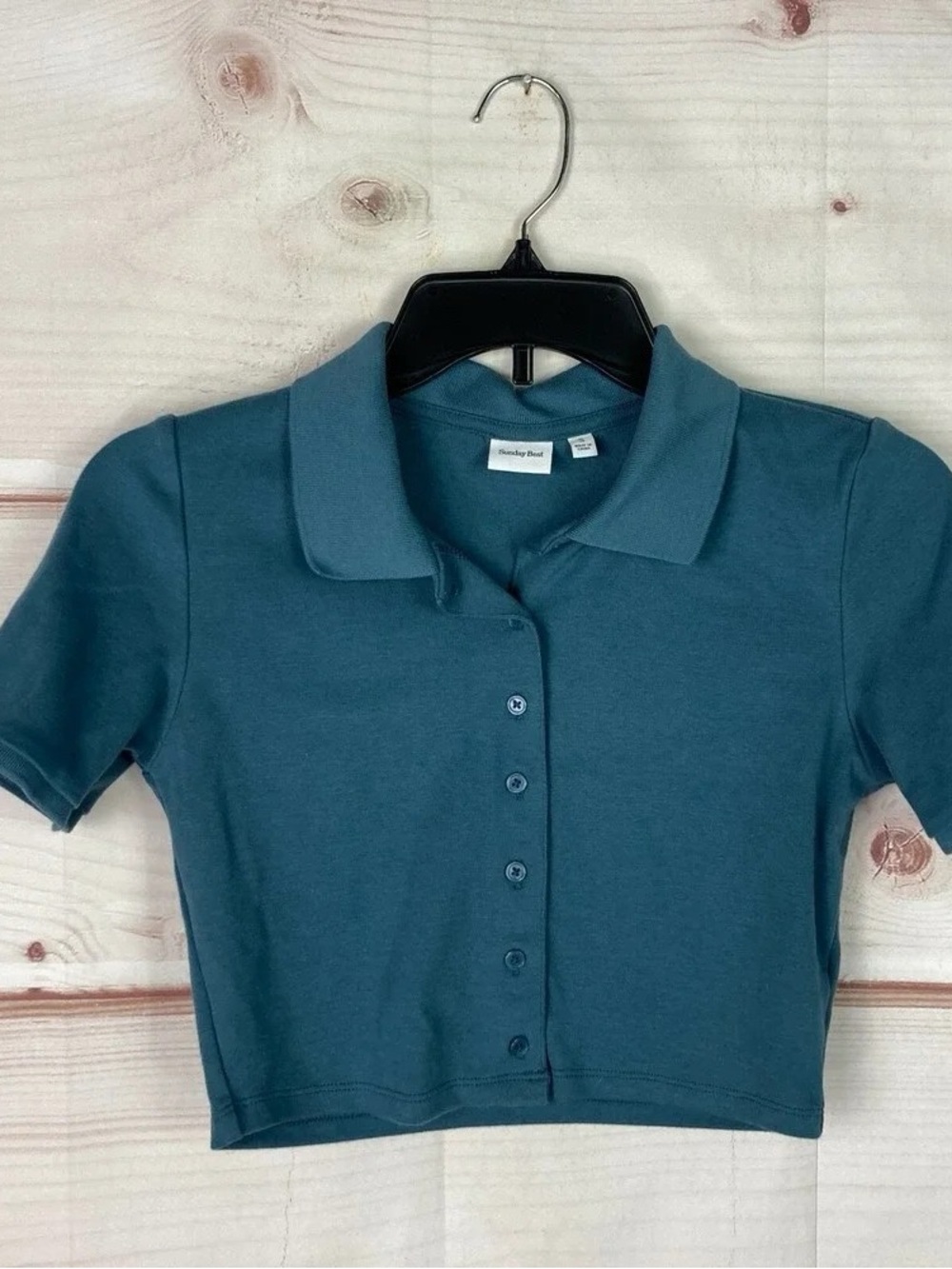 Sunday Best Teal Button-Front Polo Crop